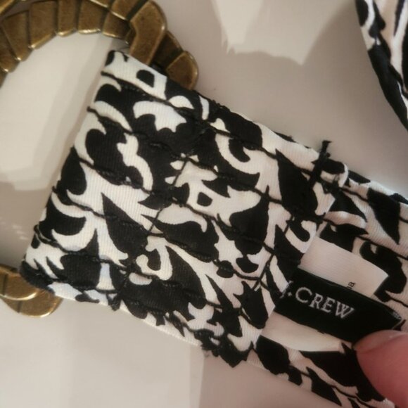 J Crew y2k 100% Silk Belt Black White Damask Print Gold Tone D Ring Buckle - Picture 3 of 6